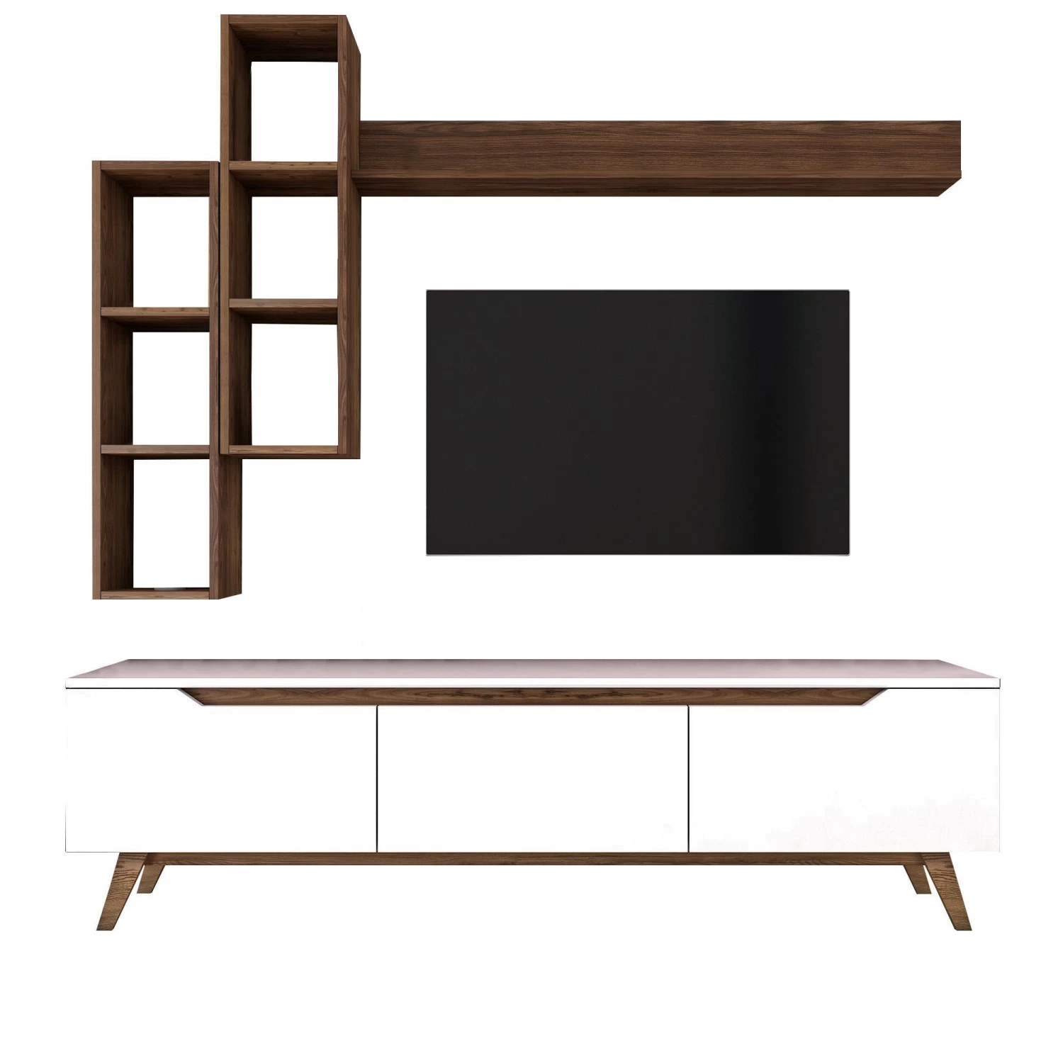 Modern TV-meubel Met Planken Met Melamine Coating | Wit Notenhout 9 Modern TV-meubel Met Planken Met Melamine Coating | Wit Notenhout - Afbeelding 7