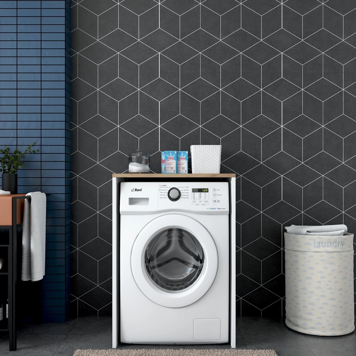 Wasmachinekast Locelso | 65 X 60 X 91,8 Cm | Walnut White 9 Wasmachinekast Locelso | 65 X 60 X 91,8 Cm | Walnut White - Afbeelding 7