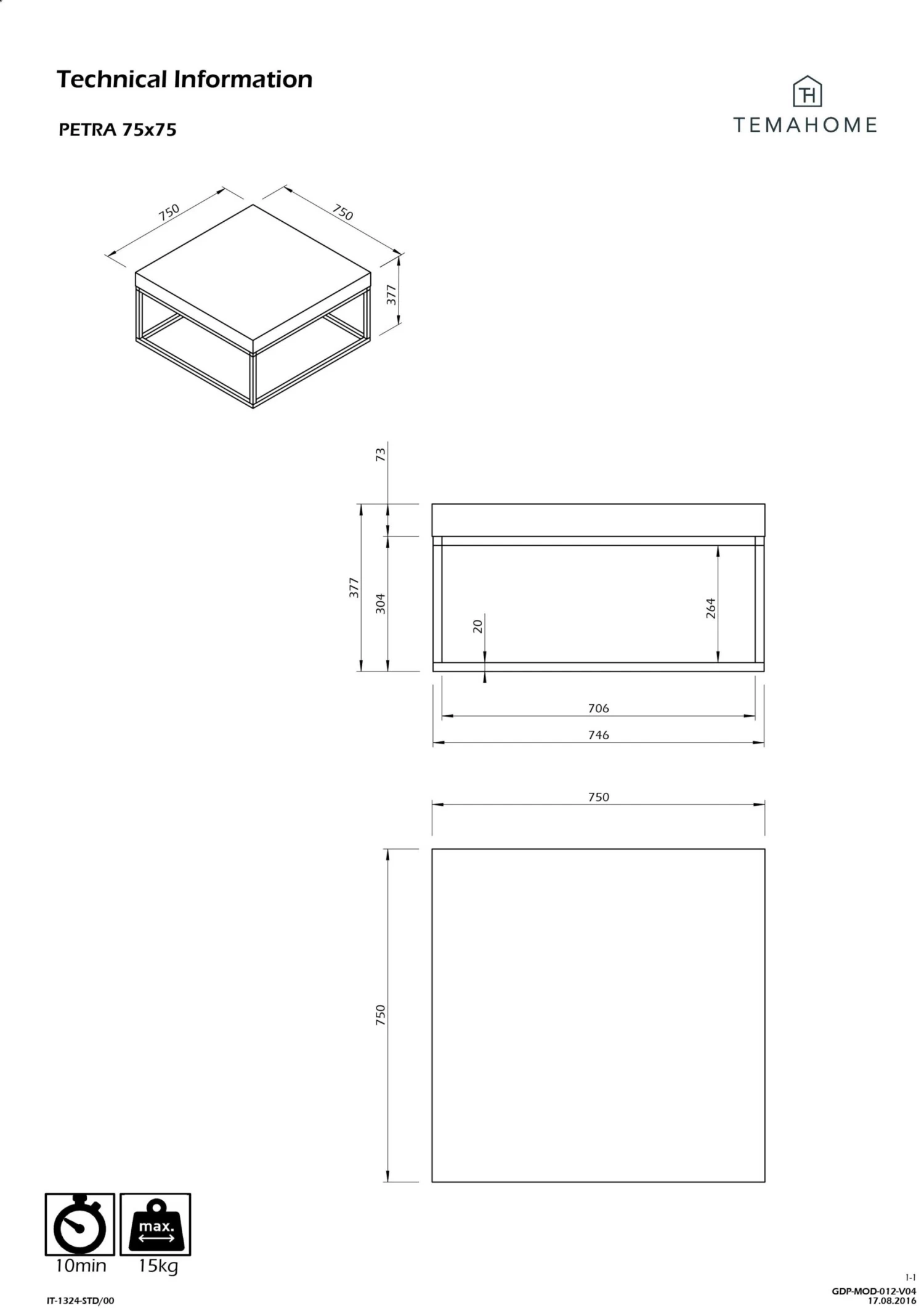 Salontafel Petra 75x75 Industrieel - Betonlook 5 Salontafel Petra 75x75 Industrieel - Betonlook - Afbeelding 3