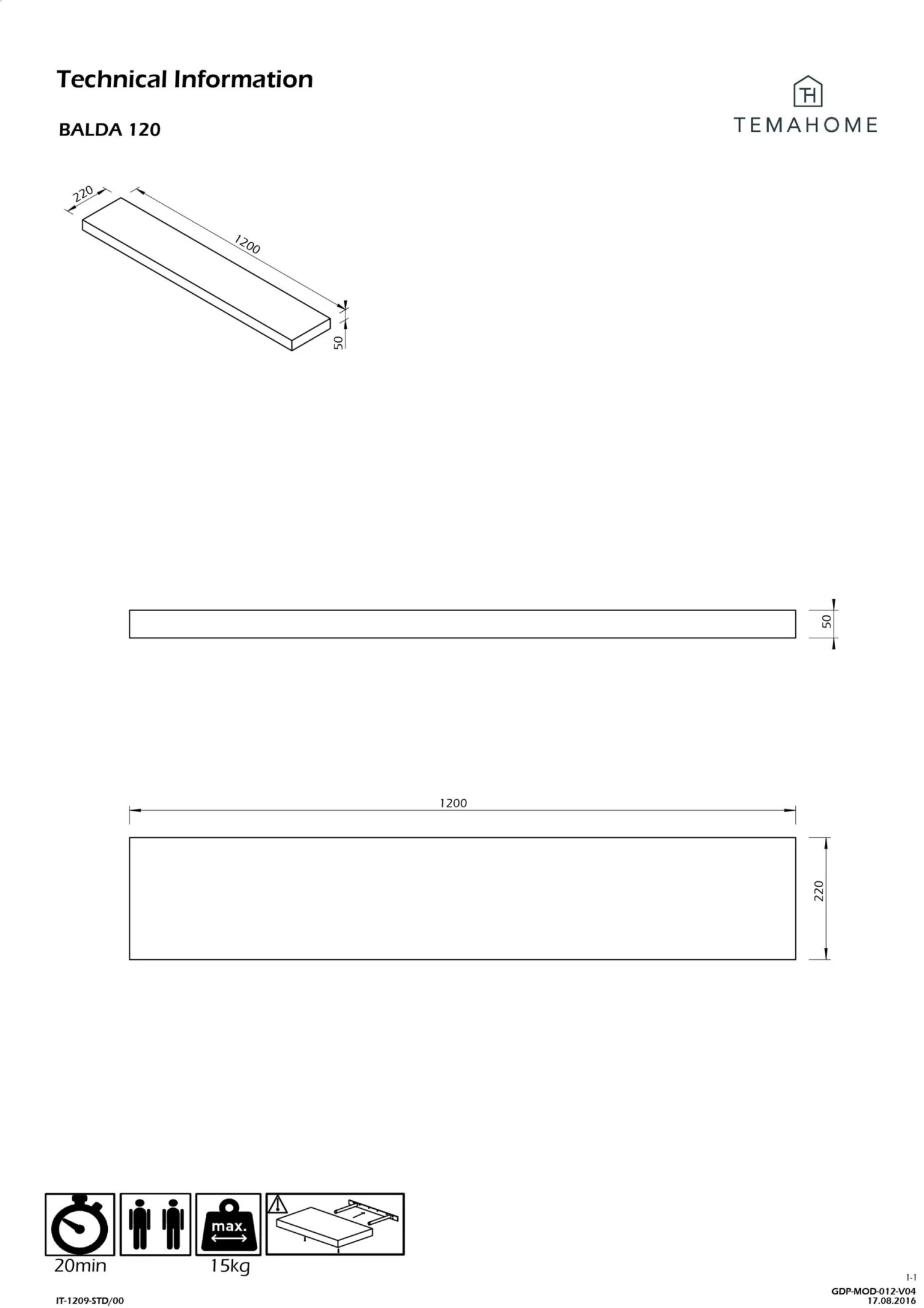 Legplank Balda 120cm - Walnoot 5 Legplank Balda 120cm - Walnoot - Afbeelding 3