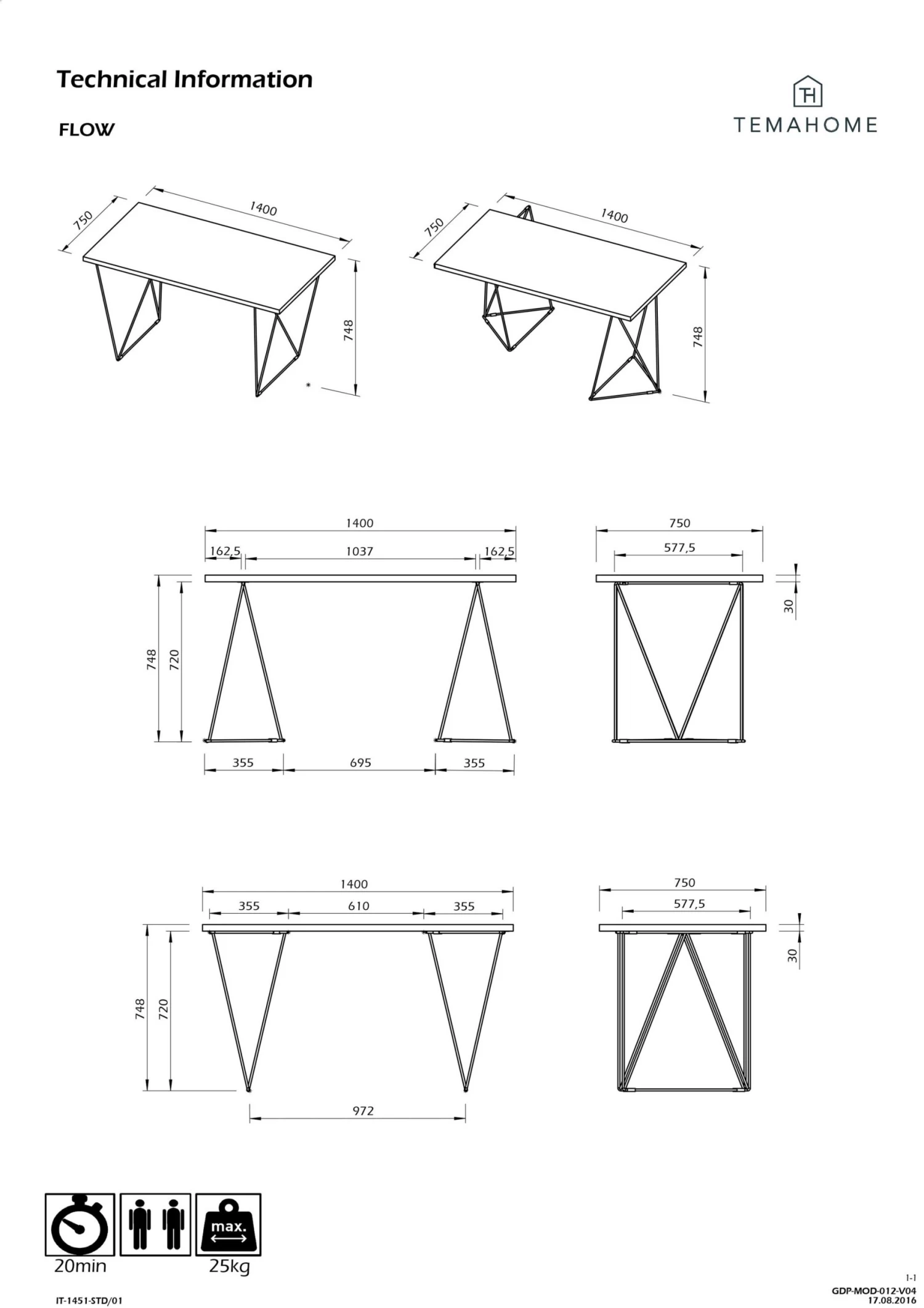 Bureau Flo - Wit/groene Pootjes 4 Bureau Flo - Wit/groene Pootjes - Afbeelding 2