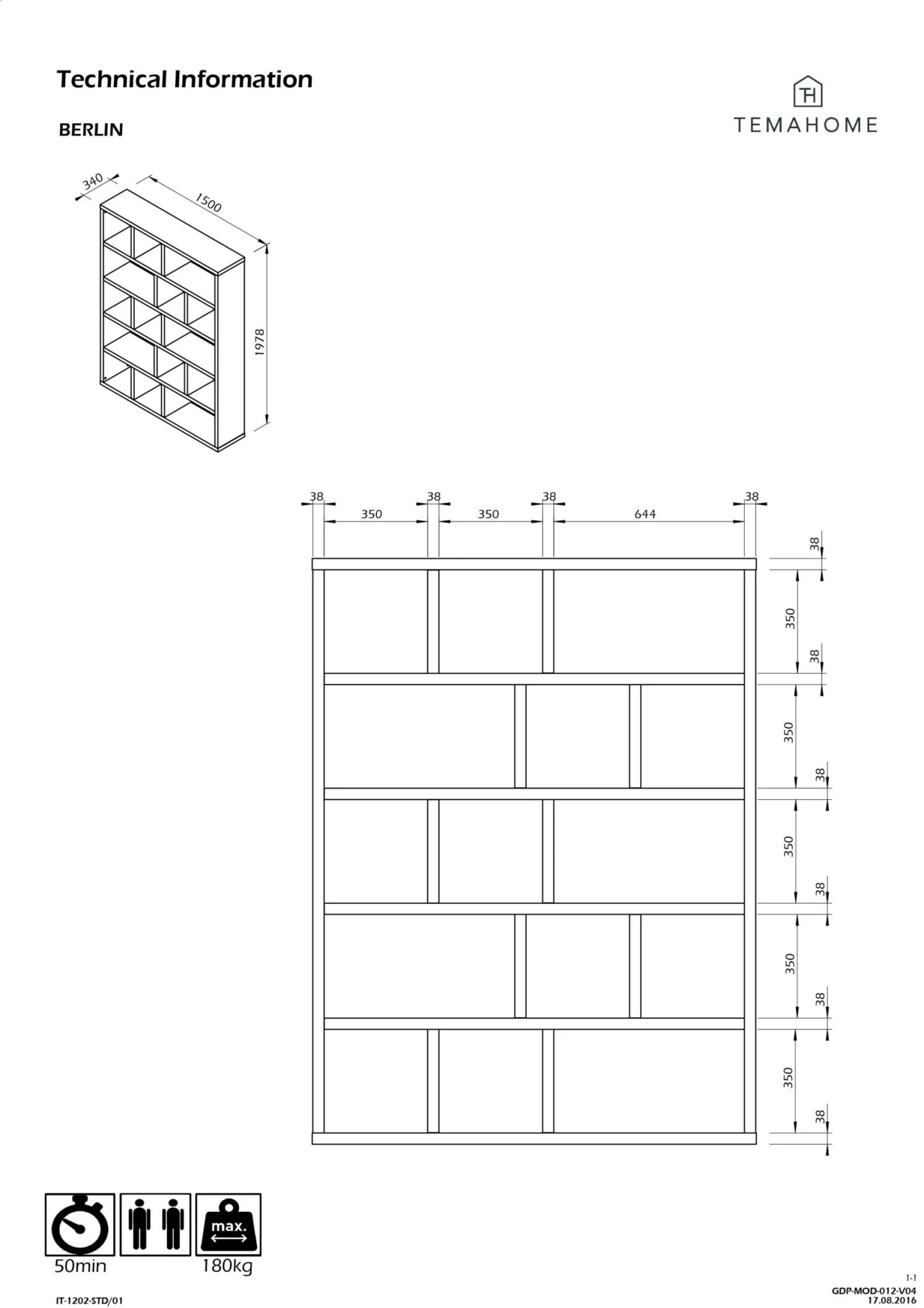 Opbergrek Berkeley 150 Cm 5 Niveaus - Eikfineer 5 Opbergrek Berkeley 150 Cm 5 Niveaus - Eikfineer - Afbeelding 3