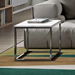 Bijzettafel Prairie - Wit Marmer/chroom