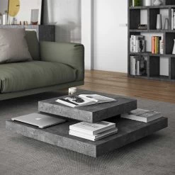 Salontafel Slato 90x90 Met 3 Niveaus - Beton/zwart