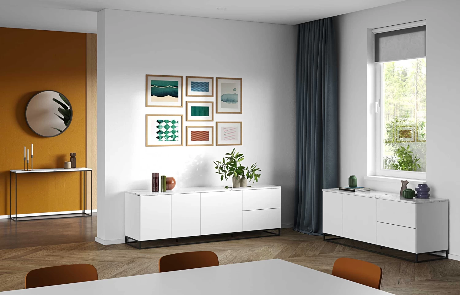 Sidetable Gleam 120cm - Wit Marmer/staal 6 Sidetable Gleam 120cm - Wit Marmer/staal - Afbeelding 4