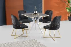 Vella Eettafel | 100% MDF | Plastic Poten | Grijs Wit Goud