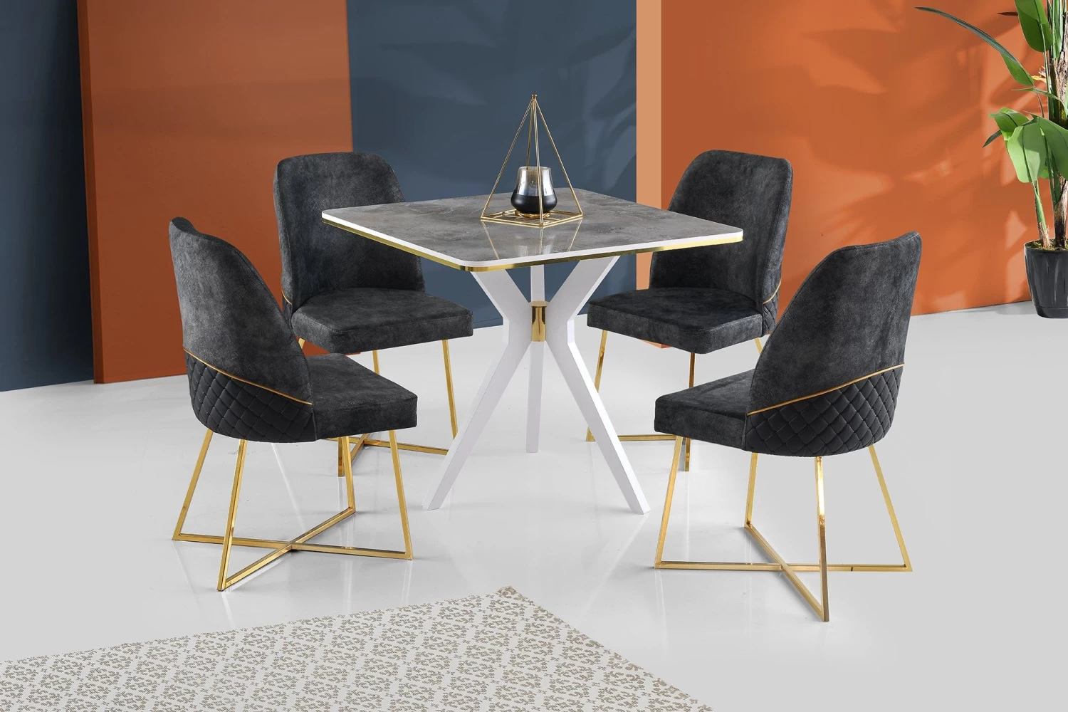 Vella Eettafel | 100% MDF | Plastic Poten | Grijs Wit Goud 3 Vella Eettafel | 100% MDF | Plastic Poten | Grijs Wit Goud