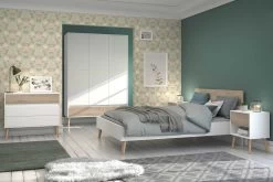Tweepersoonsbed Hardy 140x200 - Wit/eik -Songmics Winkel AALBORG 3500 L140 CO3T CH1T AR3P c13d