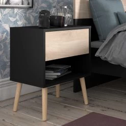 Nachtkastje Hardy 44cm 1 Lade - Zwart/eik