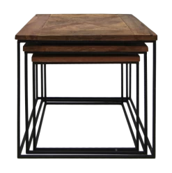 Set Van 3 Salontafels Austin - Gerecycled Javahout/zwart -Songmics Winkel AMH545 3 0524