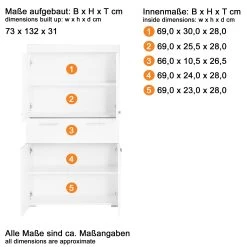 Hoge Kast Amanda/Mando/Bea | 73 X 31 X 130 Cm | High Glossy White -Songmics Winkel Amanda BD 1393 107 01 Datenblatt 20221124 3dff