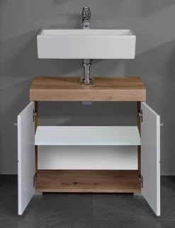 Wastafelmeubel Amanda/Mando | 60 X 34 X 56 Cm | Aspen White -Songmics Winkel Amanda BD 1393 301 07 ge ffnet grau b951