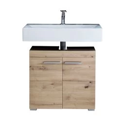 Wastafelmeubel Amanda/Mando | 60 X 34 X 56 Cm | Espen-eiken Kleur -Songmics Winkel Amanda BD 1393 301 92 frontal mit Becken Freisteller 51c3