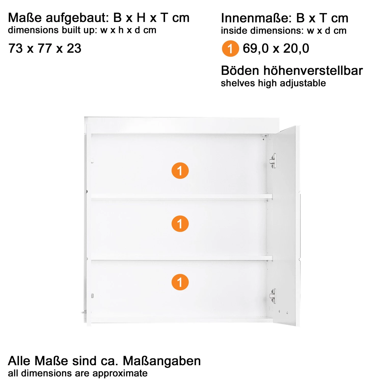 Wandkast Amanda | 73 X 23 X 77 Cm | High Glossy White | Veelzijdig 8 Wandkast Amanda | 73 X 23 X 77 Cm | High Glossy White | Veelzijdig - Afbeelding 6