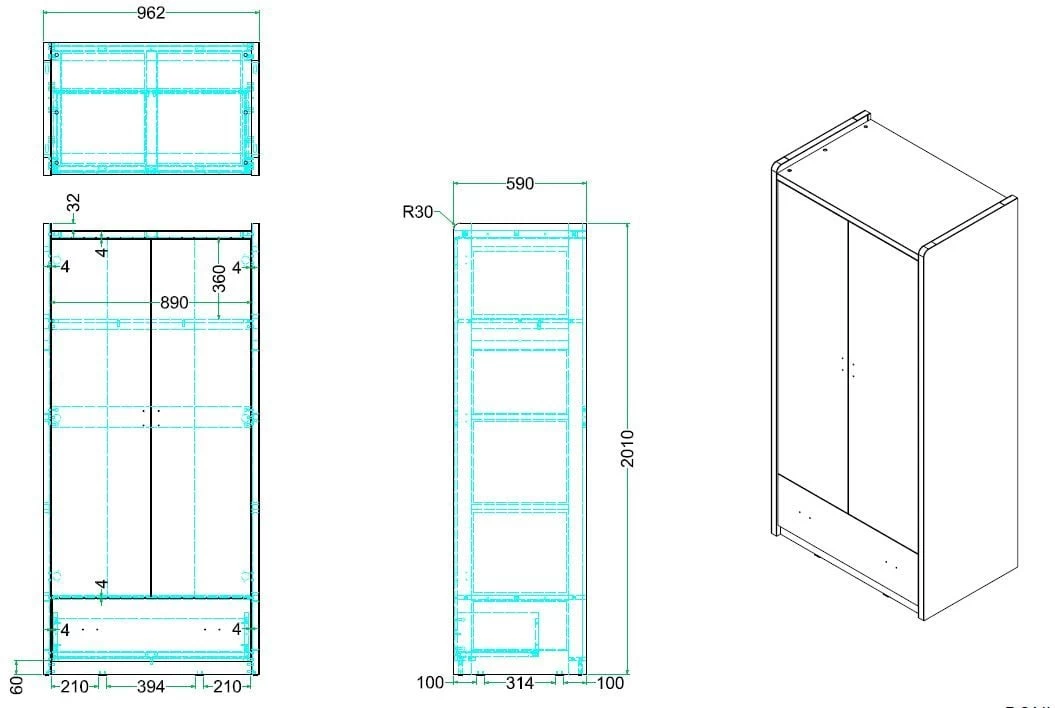Kledingkast Bonny 2 Deuren - Fuchsia 4 Kledingkast Bonny 2 Deuren - Fuchsia - Afbeelding 2