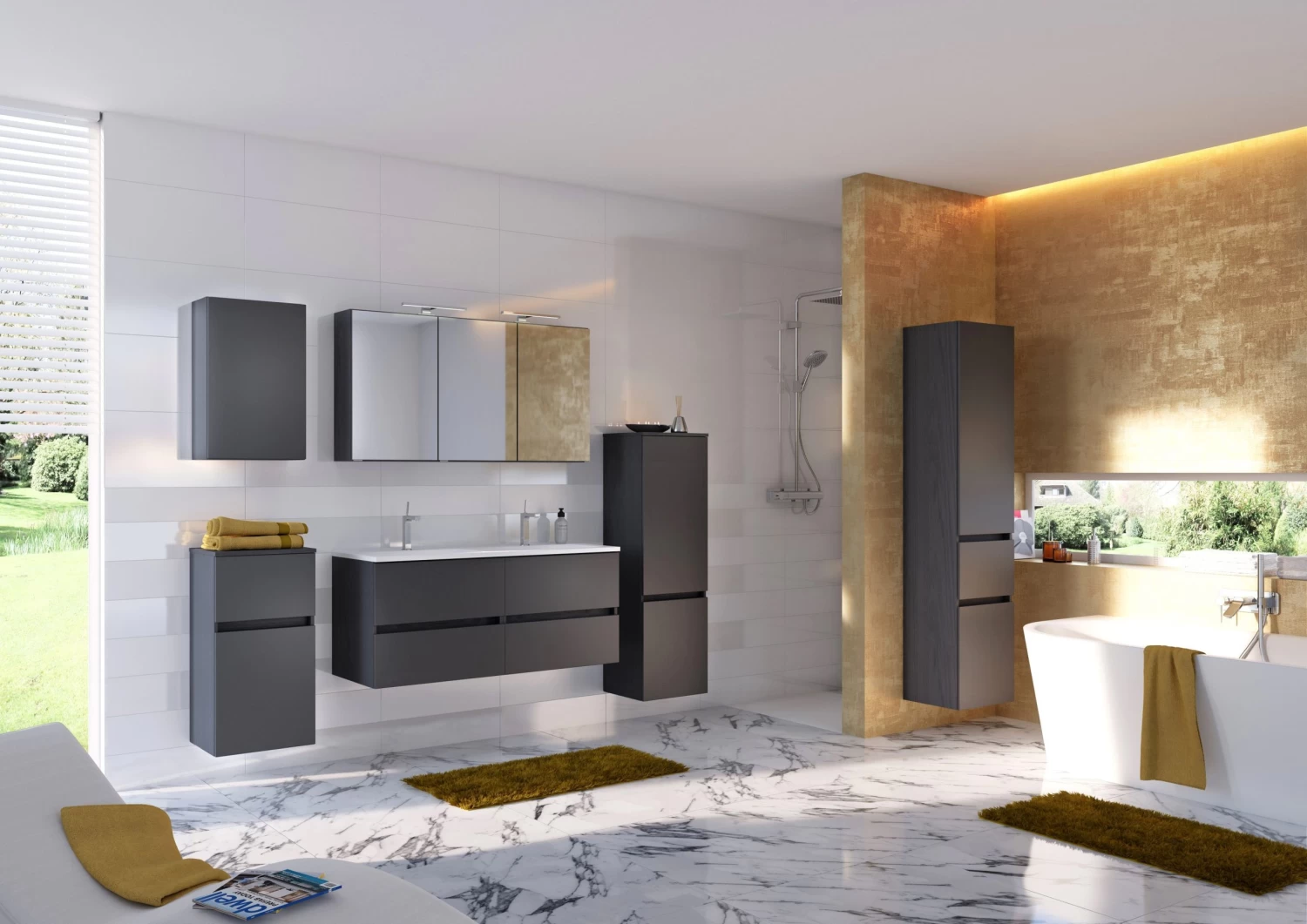 Wastafelmeubel Brama 80cm 2 Lades - Grafiet/mat Grijs 4 Wastafelmeubel Brama 80cm 2 Lades - Grafiet/mat Grijs - Afbeelding 2