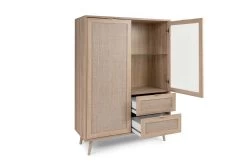 Buffetkast Bilal 102cm 2 Deuren & 2 Lades - Eik/geprint Rafia -Songmics Winkel Bali 53A Highboard perspektive offen 5840