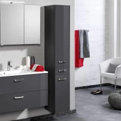 Kolomkast Bobbi Hoog 30cm 2 Deuren En 1 Lade - Grafiet/hoogglans Grijs