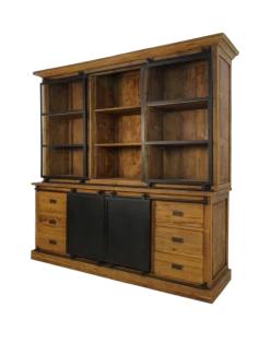 Vitrinekast Blackburn 220cm 2 Deuren & 6 Lades - Teak -Songmics Winkel CACS220 3 2679