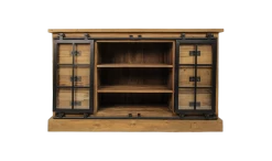 Dressoir Blackburn 140cm Met 2 Deuren & 6 Lades - Teak/glas -Songmics Winkel CADRG150 1 87cc