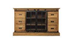 Dressoir Blackburn 140cm Met 2 Deuren & 6 Lades - Teak/glas -Songmics Winkel CADRG150 2 34d0