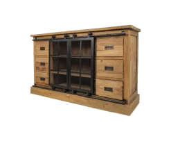 Dressoir Blackburn 140cm Met 2 Deuren & 6 Lades - Teak/glas
