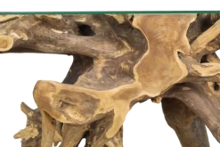 Bijzettafeltje Root 120x40 Cm - Teak Wortelhout Met Glazen Blad -Songmics Winkel CTRT 2 8c49