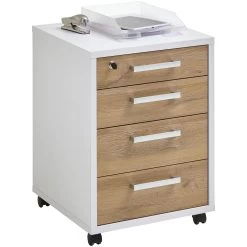 FMD Ladeblok Gabi - Hoogglans Wit/oude Eik -Songmics Winkel Calvia 4 Alteiche uitgesneden ccc3