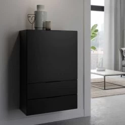 FMD Commode Damien 50cm Met Deur & 2 Lades - Zwart