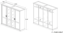 Kledingkast Emily 225cm Met 4 Deuren & Spiegel - Grijs -Songmics Winkel Ella 4d kast a983