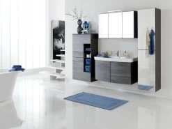 Wastafelmeubel Florent Gebogen 100cm 2 Deuren - Grafiet/grijze Eik -Songmics Winkel Florida Milieu B3 3e91