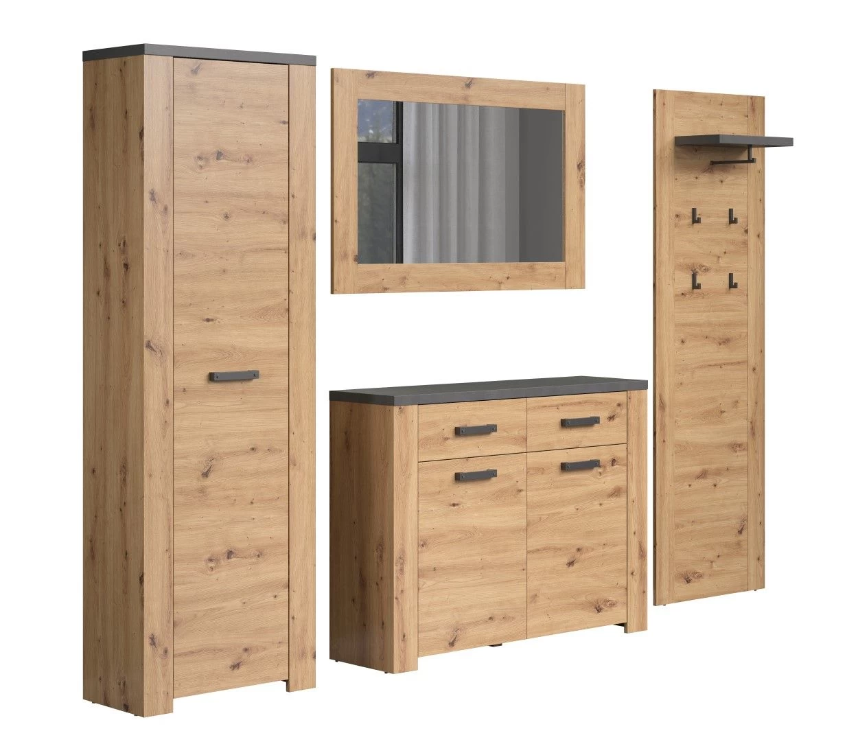 Garderobeset Follow | Paneel, Spiegel, Commode, Kolomkast | Artisan Oak 6 Garderobeset Follow | Paneel, Spiegel, Commode, Kolomkast | Artisan Oak - Afbeelding 4