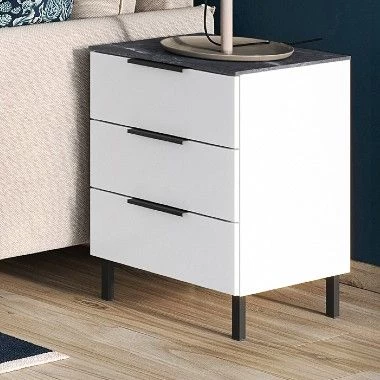 Nachtkastje Karsten - Wit/marmer 3 Nachtkastje Karsten - Wit/marmer