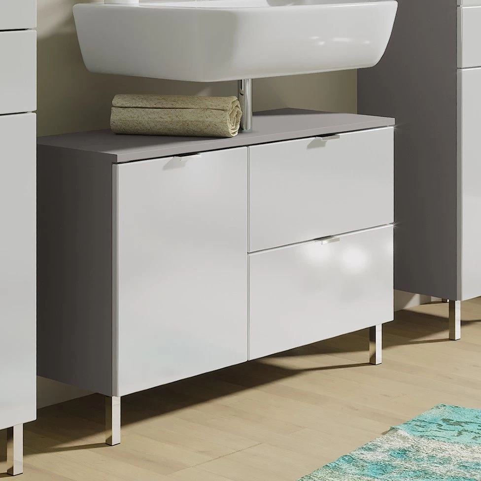 Wastafelonderkast Mauro 80cm Met 2 Deuren & Lade - Grafiet/wit 3 Wastafelonderkast Mauro 80cm Met 2 Deuren & Lade - Grafiet/wit