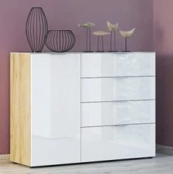 Dressoir Dudek 134cm Met 4 Lades & 1 Deur - Wit/eik