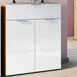 Commode Dudek 83cm Met 2 Deuren & 1 Lade - Wit/eik