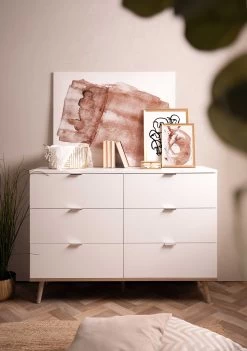 Ladekast Göteborg 120cm 6 Lades - Wit -Songmics Winkel G teborg 2 Kommode Halbambiente frontal eb6a