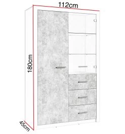 Vitrinekast Alexi Met Ledverlichting - Wit/beton -Songmics Winkel Gent 01 vitrinekast met afmetingen f307