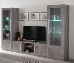 Vitrinekast Greta 2 Deuren - Beton -Songmics Winkel Greta grijs tv wand met 1D vitrine apart 00ee