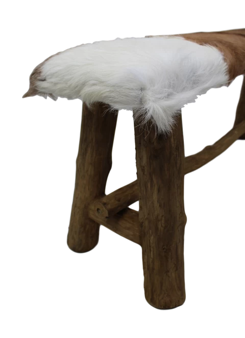 Decoratieve Bank Bangku 100cm Rustiek – Geitenhuid/teak 5 Decoratieve Bank Bangku 100cm Rustiek – Geitenhuid/teak - Afbeelding 3