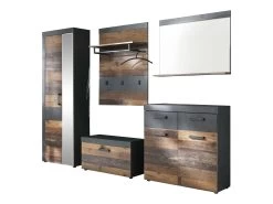 Garderobecombinatie Indy | Paneel, Bank, Spiegel, Schoenen- En Kledingkast | Old Wood-decor -Songmics Winkel Indy GD 1879 915 23 dynamisch Freisteller 20180725 9d7e