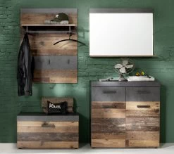 Garderobecombinatie Indy | Paneel, Bank, Spiegel, Commode | Old Wood-decor