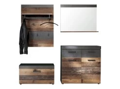 Garderobecombinatie Indy | Paneel, Bank, Spiegel, Commode | Old Wood-decor -Songmics Winkel Indy GD 1879 918 23 frontal D Freisteller 20180725 72f8