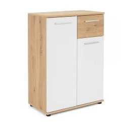 Commode Jakob 60cm 2 Deuren & 1 Lade - Artisan Eik/wit -Songmics Winkel Jacky 1 ao perspektive geschlossen 1c7a