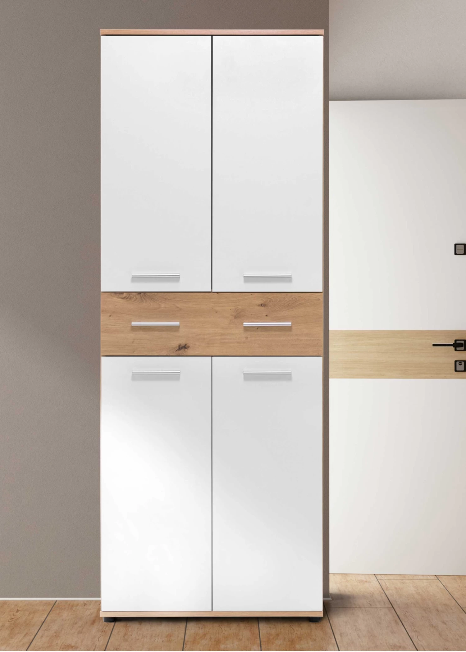 Schoenenkast Jakob 70cm 4 Deuren & 1 Lade - Wit/artisan Eik 14 Schoenenkast Jakob 70cm 4 Deuren & 1 Lade - Wit/artisan Eik - Afbeelding 12
