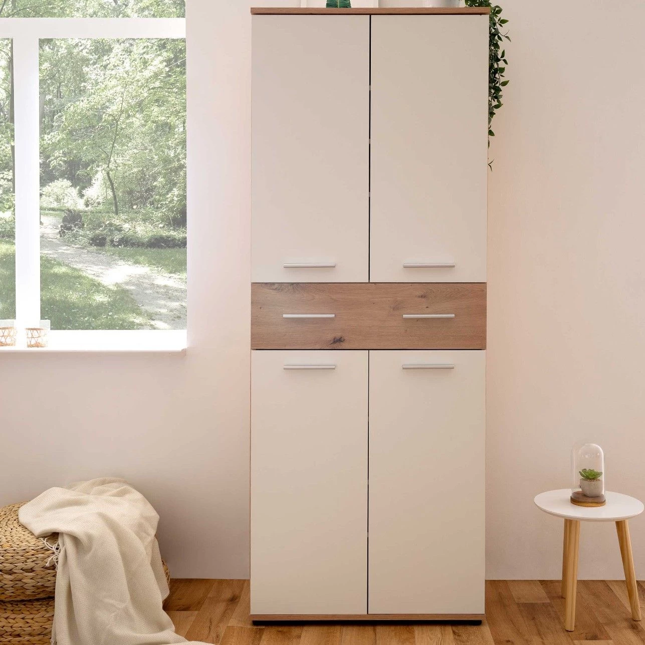 Schoenenkast Jakob 70cm 4 Deuren & 1 Lade - Wit/artisan Eik 3 Schoenenkast Jakob 70cm 4 Deuren & 1 Lade - Wit/artisan Eik