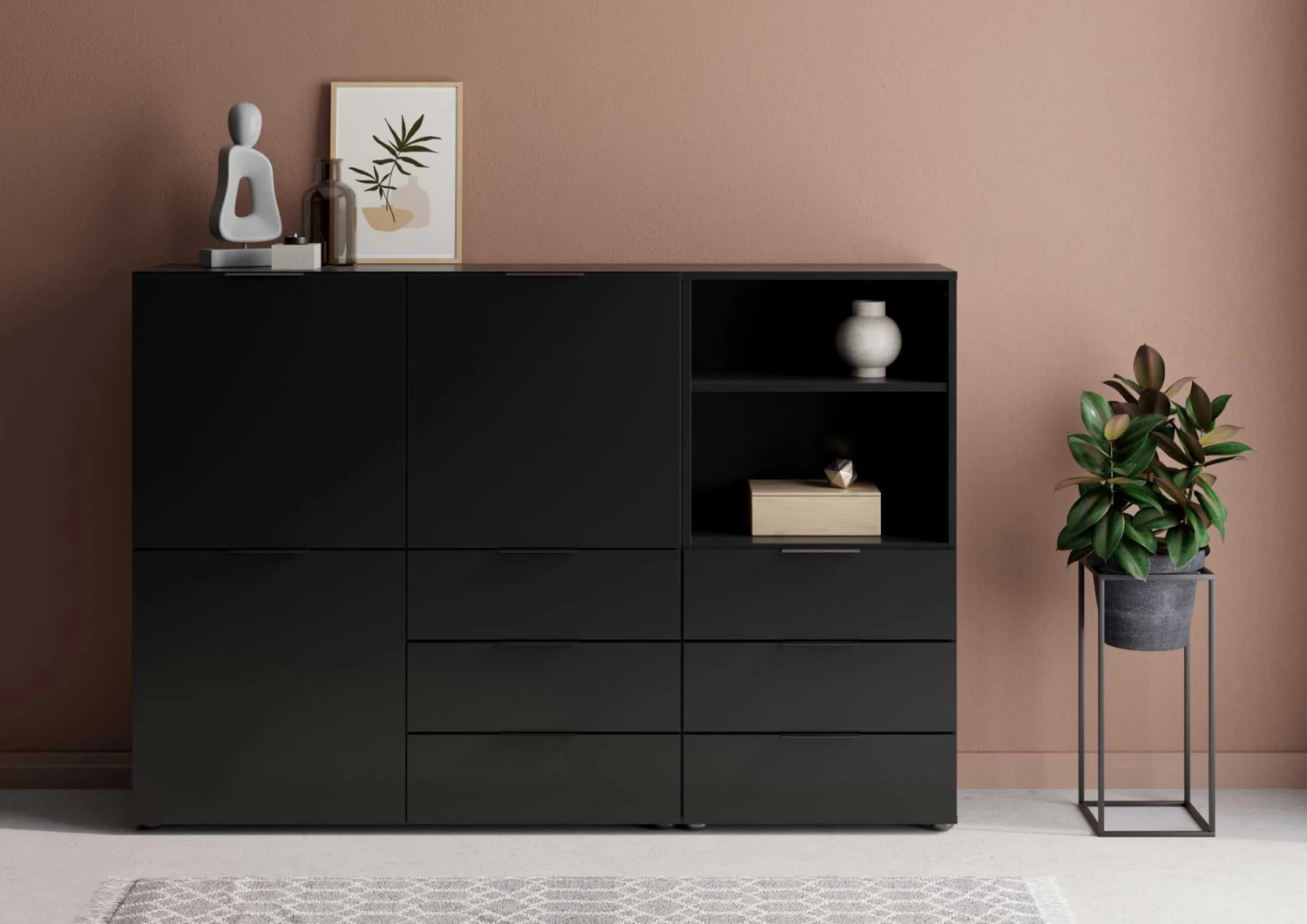 FMD Commode Damien 50cm Met 3 Lades - Zwart 4 FMD Commode Damien 50cm Met 3 Lades - Zwart - Afbeelding 2