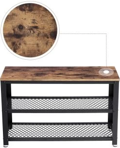 Schoenenbank Bill 2 Legplanken - Rustiek Bruin/zwart -Songmics Winkel LBS73X 2 8dd2