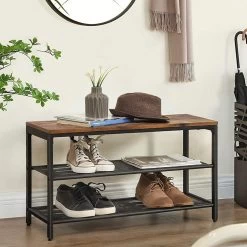Schoenenbank Brad 2 Legplanken - Rustiek Bruin/zwart