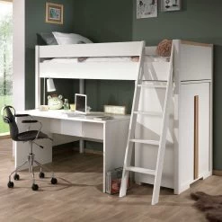 Hoogslaper London 90x200 Met Kast En Bureau - Wit